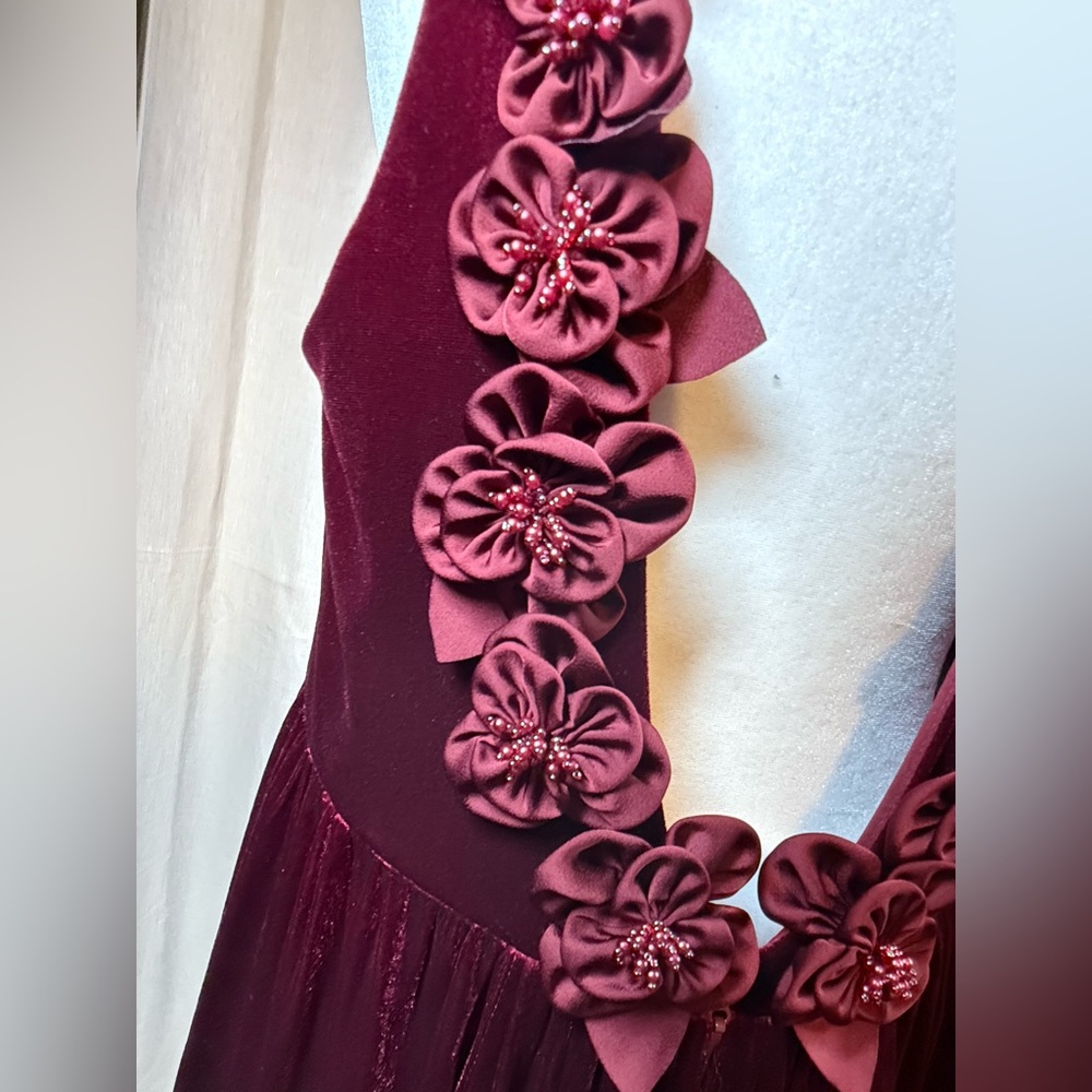 Elegant Burgundy Velvet Evening Gown - Picture 4 of 6